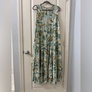 Flowered teal and gold maxi dress
